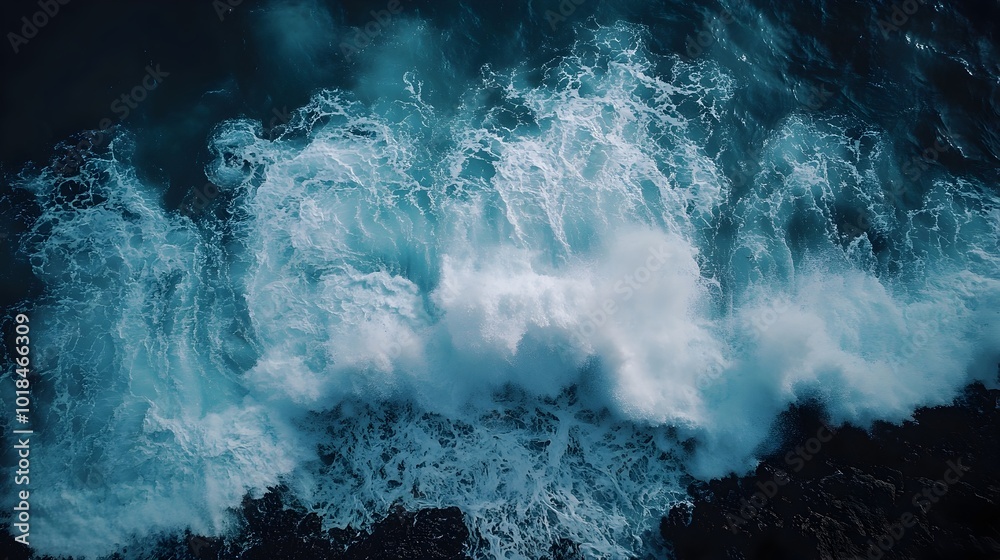 Obraz premium Powerful and Dramatic Ocean Wave Crashing Against Rocky Cliffs Symbolizing the Intense Force and Energy of Nature Along the Rugged Coastal Landscape