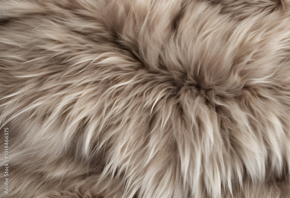 Beige fur with large pile. Sewing, clothes, design. Fashion, design solutions