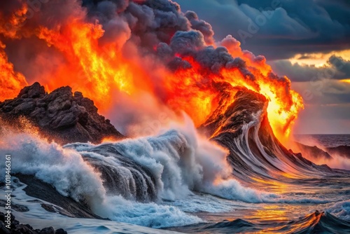 Image showing of a powerful volcanic eruption showing vibrant colors and intense heat