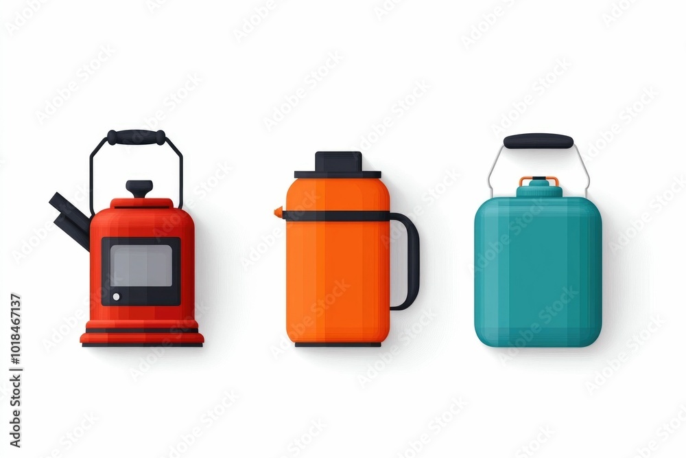 Stylized icon showcasing essential camping gear including a portable stove  lantern  and fuel canister   a modern  minimalist design perfect for outdoor adventure  and survival applications