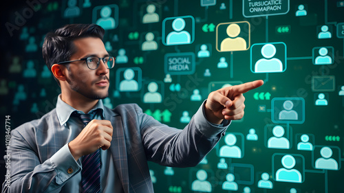 A man pointing at a social media graph