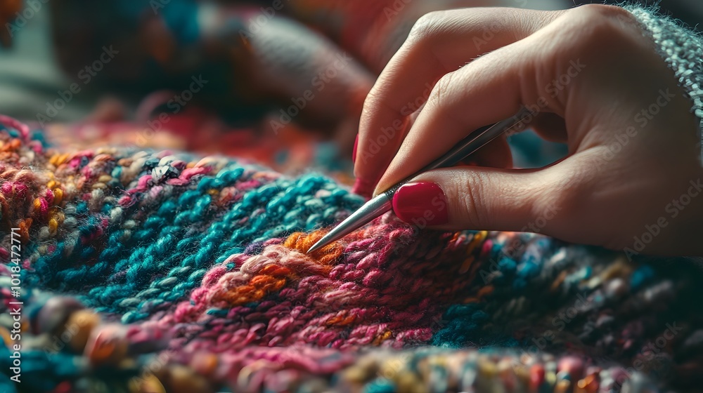 Colorful Crochet Knitting Craft with Vibrant Yarn and Needles