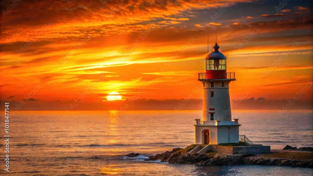 Picture of a lighthouse bathed in the orange light of sunset, radiating comfort and tranquility , lighthouse, orange light Picture of a lighthouse bathed in the orange light of sunset, radiating comfort and tranquility , lighthouse, orange light