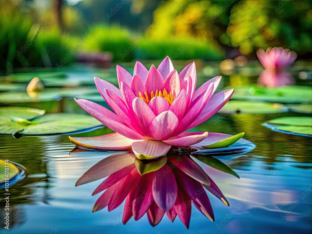 A graceful pink water lily floats serenely on a tranquil surface, embodying elegance amidst a peaceful natural setting, reflecting the beauty of calm waters. A graceful pink water lily floats serenely on a tranquil surface, embodying elegance amidst a peaceful natural setting, reflecting the beauty of calm waters.