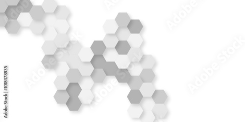 Abstract technology hexagonal background. Illustration of a white background with hexagonal template. White hexagon honeycombs background. Hexa gray Abstract Geometric Wide Banner Design.