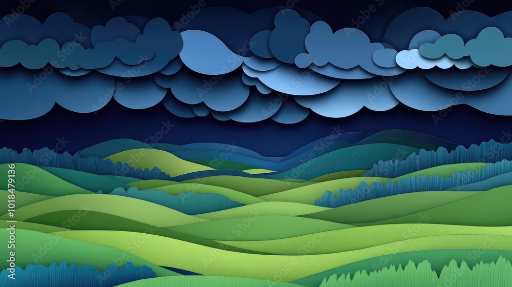 A sweeping landscape of green fields beneath a dark sky indicating impending rain in the evening Dramatic landscape of green fields and dark stormy sky A sweeping landscape of green fields beneath a dark sky indicating impending rain in the evening Dramatic landscape of green fields and dark stormy sky