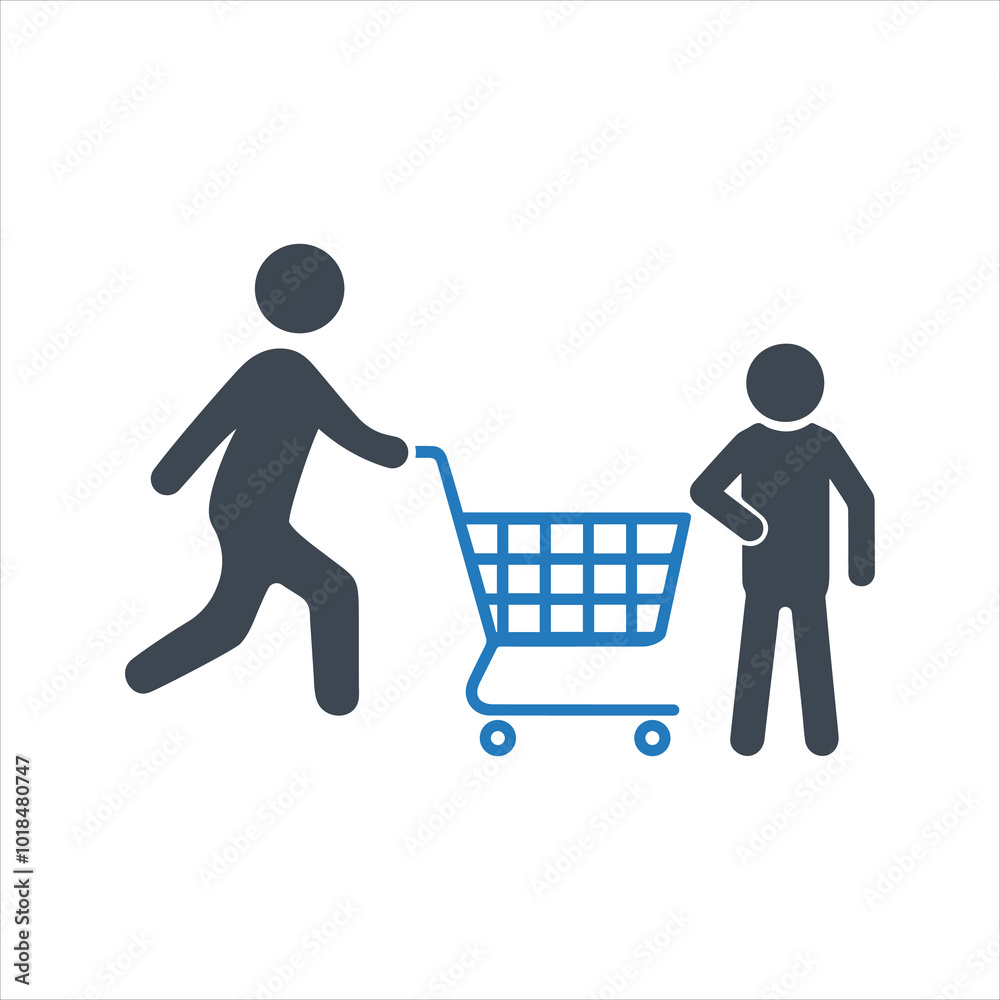 Family shopping in a supermarket icon. Shopping cart icon Family shopping in a supermarket icon. Shopping cart icon