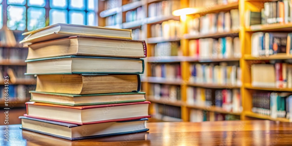 Closeup of a stack of books at a local library, a resource for families to gather and learn together, books, library Closeup of a stack of books at a local library, a resource for families to gather and learn together, books, library