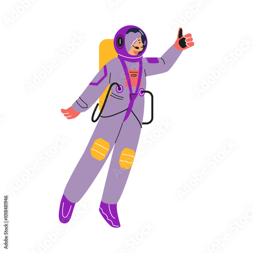 Vector illustration with a female astronaut in a spacesuit shows a gesture sign of well