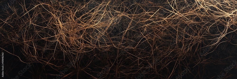 Abstract Golden Threads on Dark Background - Intricate Texture Art Abstract Golden Threads on Dark Background - Intricate Texture Art