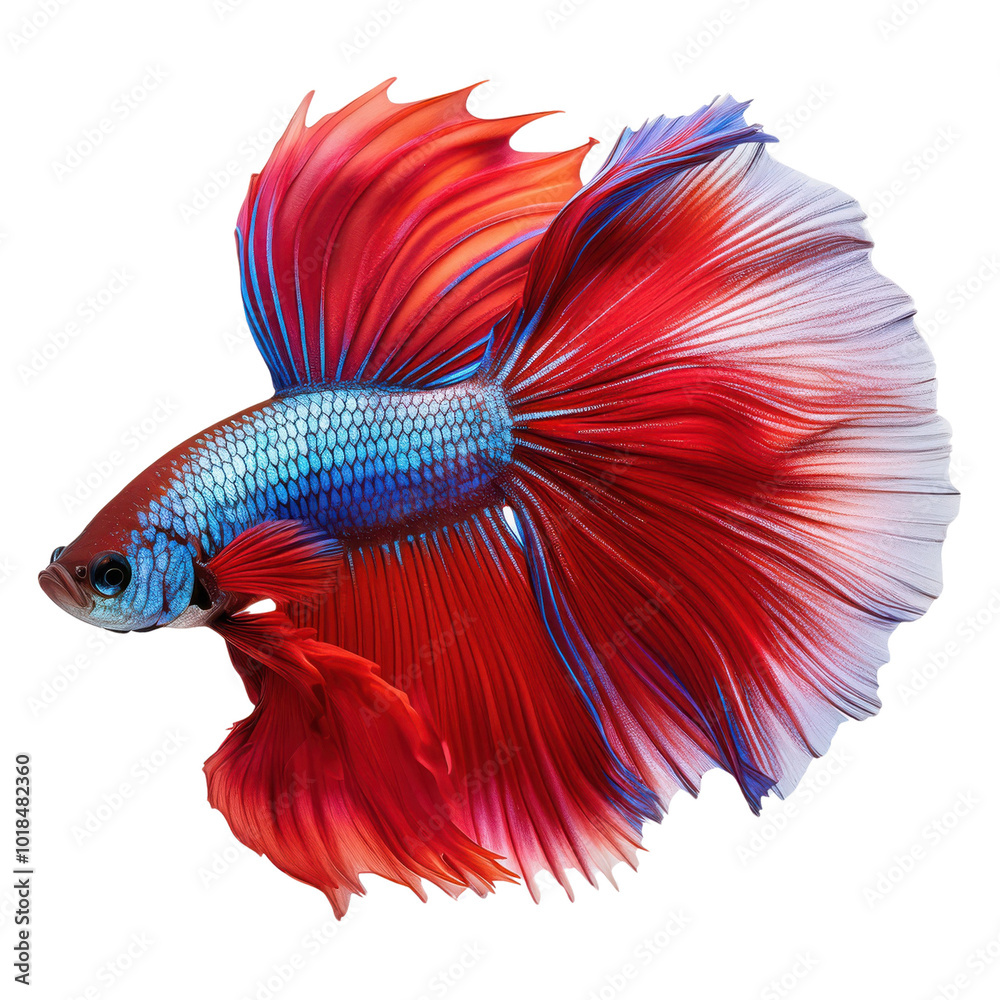 Colorful betta fish with flowing fins on a white isolated background transparent Colorful betta fish with flowing fins on a white isolated background transparent
