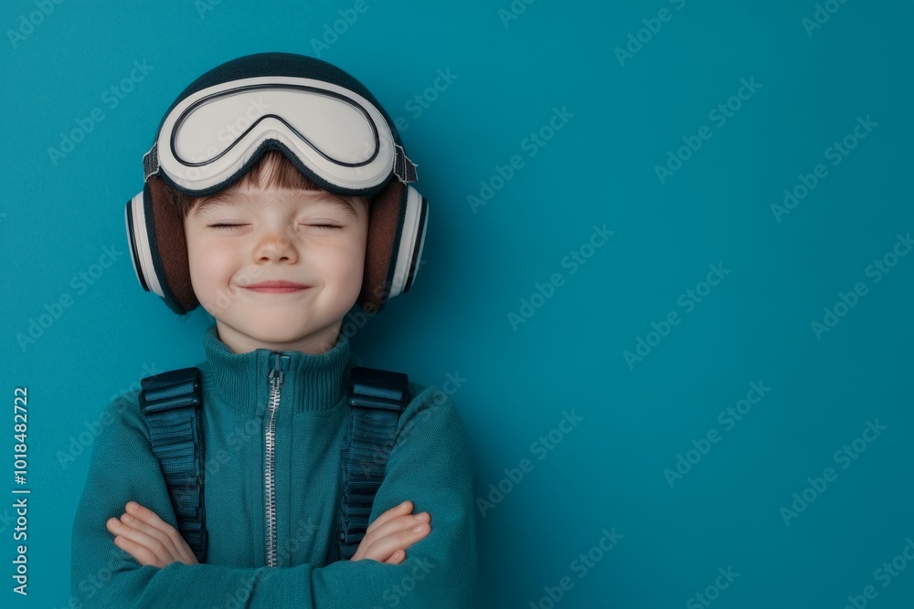 Smiling boy in an orange astronaut jumpsuit, wearing headphones, standing in front of a chalkboard with a world map, ready for space adventures. Smiling boy in an orange astronaut jumpsuit, wearing headphones, standing in front of a chalkboard with a world map, ready for space adventures.