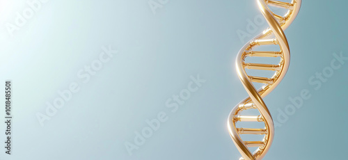A gold colored DNA strand is shown on a blue background
