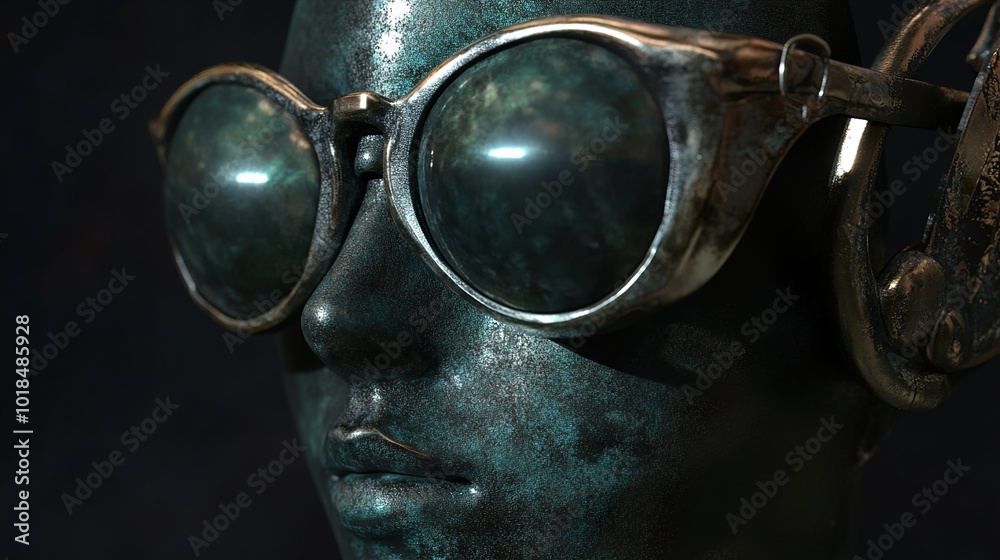 Bronze Sculpture of a Face with Goggles - Minimalist Art Bronze Sculpture of a Face with Goggles - Minimalist Art