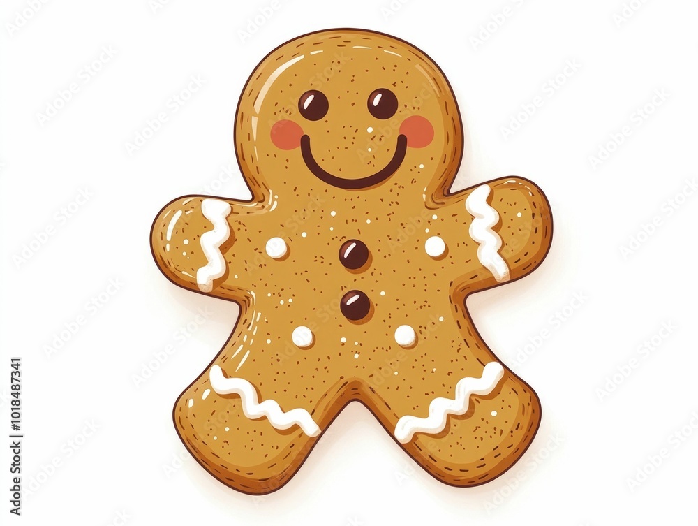 Smiling Gingerbread Man Cookie in Flat Design Style for Holiday Winter Season Baked Treats and Desserts Smiling Gingerbread Man Cookie in Flat Design Style for Holiday Winter Season Baked Treats and Desserts