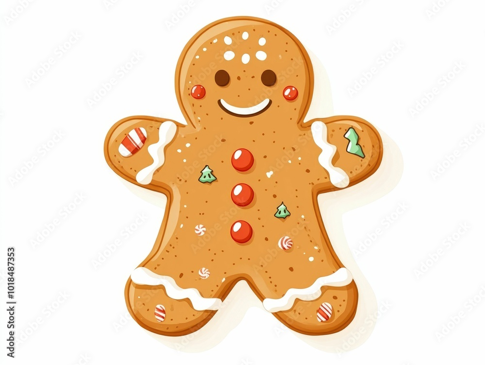 Cheerful smiling gingerbread man cookie with festive holiday design elements like sprinkles icing and a warm cozy color palette Isolated on a plain white background for a clean Cheerful smiling gingerbread man cookie with festive holiday design elements like sprinkles icing and a warm cozy color palette Isolated on a plain white background for a clean