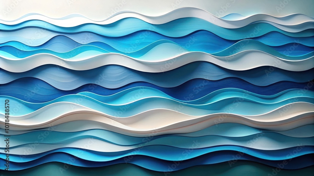 Fototapeta premium Abstract Blue and White Waves in Layered Paper Art Style