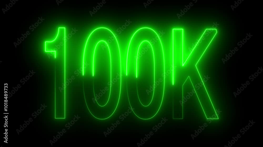 100K text animation by green neon on black background. 100K text animation by green neon on black background.
