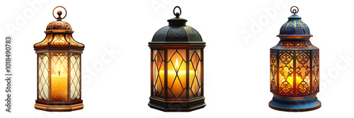 Decorative lantern with intricate patterns isolated on a transparent background perfect for festive or vintage-themed design projects.