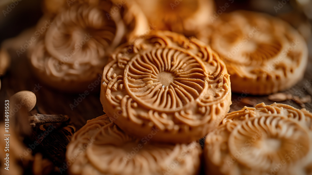 Close-Up of Intricately Designed Handmade Cookies, Festive Baking Delicacy in Food Photography Style Close-Up of Intricately Designed Handmade Cookies, Festive Baking Delicacy in Food Photography Style
