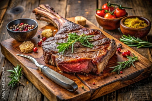 Wallpaper Mural Experience the mouthwatering juiciness of a perfectly grilled tomahawk steak, beautifully presented on a rustic wooden board, ideal for a truly satisfying dining experience. Torontodigital.ca