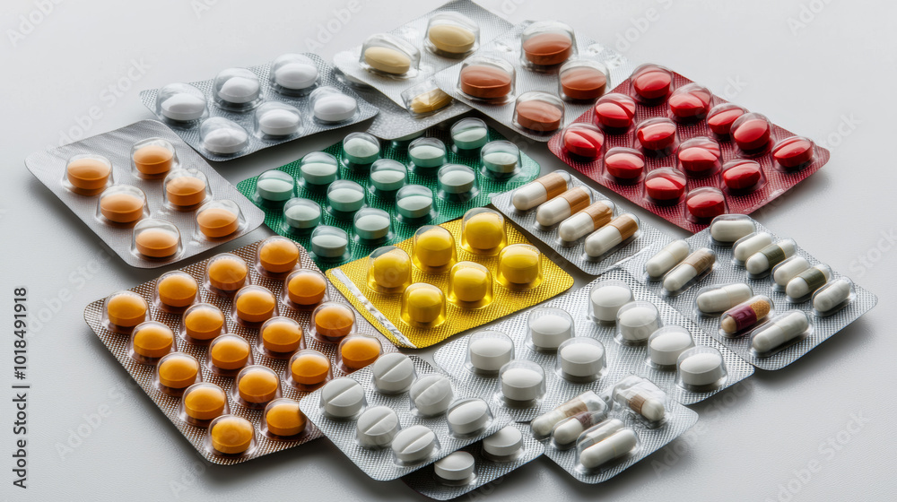 A collection of different medications, including pills, tablets, and colorful medicines, displayed against a plain background. A collection of different medications, including pills, tablets, and colorful medicines, displayed against a plain background.