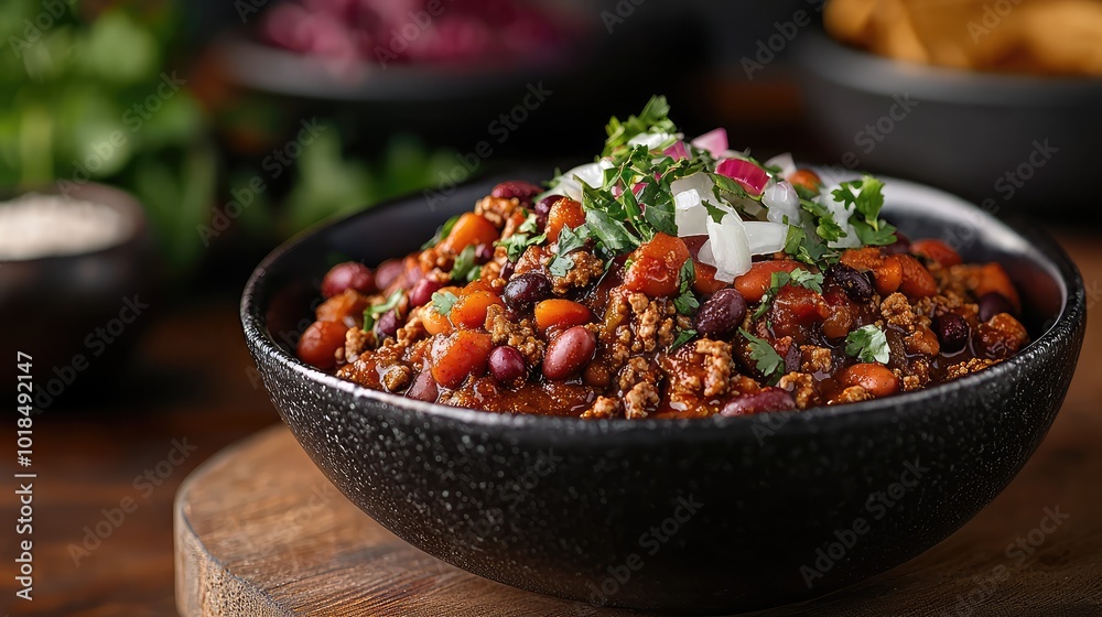 A delicious bowl of hearty chili filled with beans, meat, and fresh toppings. Perfect for a warm meal or gathering. A delicious bowl of hearty chili filled with beans, meat, and fresh toppings. Perfect for a warm meal or gathering.