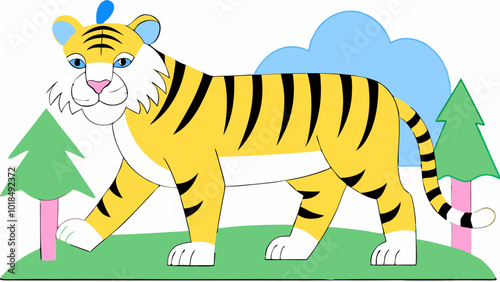 A walking hunting tiger vector art illustration