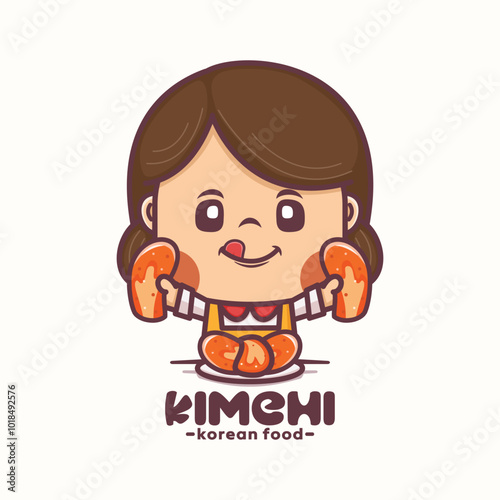 cute woman cartoon mascot design with korean food kimchi