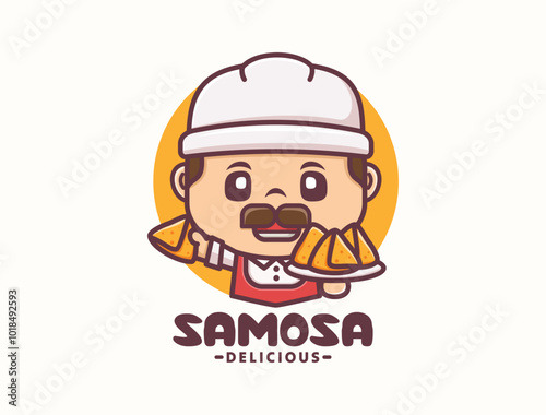 Samosa cartoon mascot, culinary template logo design
