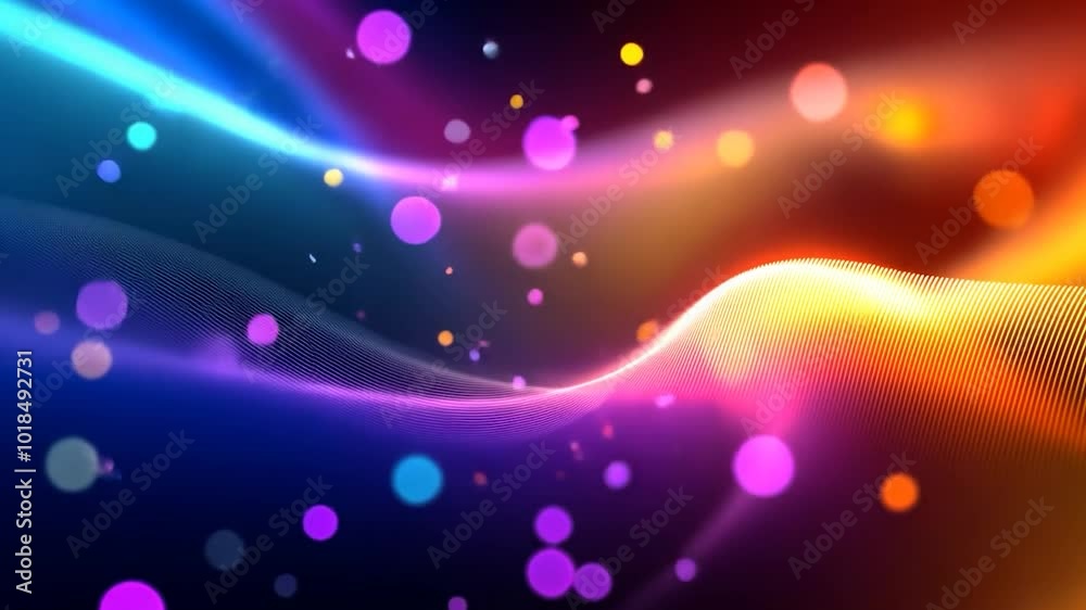 Abstract background with colorful glowing particles moving on a dark background. Ideal for technology, science, and music videos Abstract background with colorful glowing particles moving on a dark background. Ideal for technology, science, and music videos