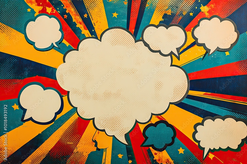 Colorful comic-style speech bubbles on a vibrant background Colorful comic-style speech bubbles on a vibrant background