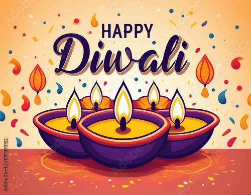 Happy Diwali festival of lights colorful banner template design with decorative diya lamp photo