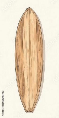 Classic Wooden Surfboard Illustration Design, Isolate on White Background