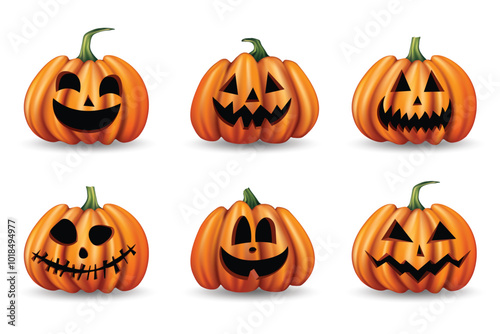 Emotions of Halloween pumpkin isolated on white background.