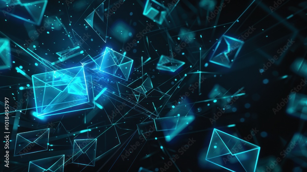 Abstract Digital Network of Glowing Email Envelopes Abstract Digital Network of Glowing Email Envelopes