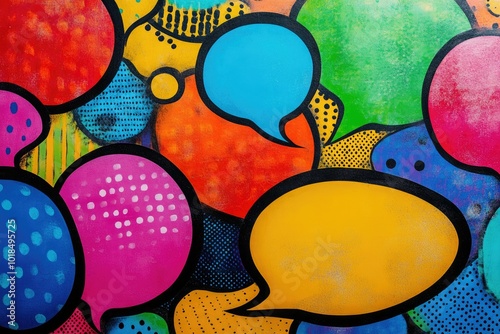 Colorful speech bubbles in vibrant graffiti art photo