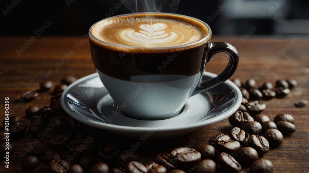 Coffee, Cup, Steam, Coffee Beans, Boiling Water, Plate, Spoon Coffee, Cup, Steam, Coffee Beans, Boiling Water, Plate, Spoon