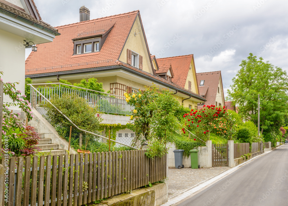 A perfect neighborhood. Houses in suburb at Spring in the Zurich, Switzerland. A perfect neighborhood. Houses in suburb at Spring in the Zurich, Switzerland.