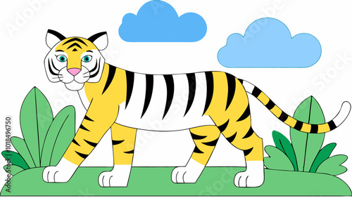 A walking hunting tiger vector art illustration