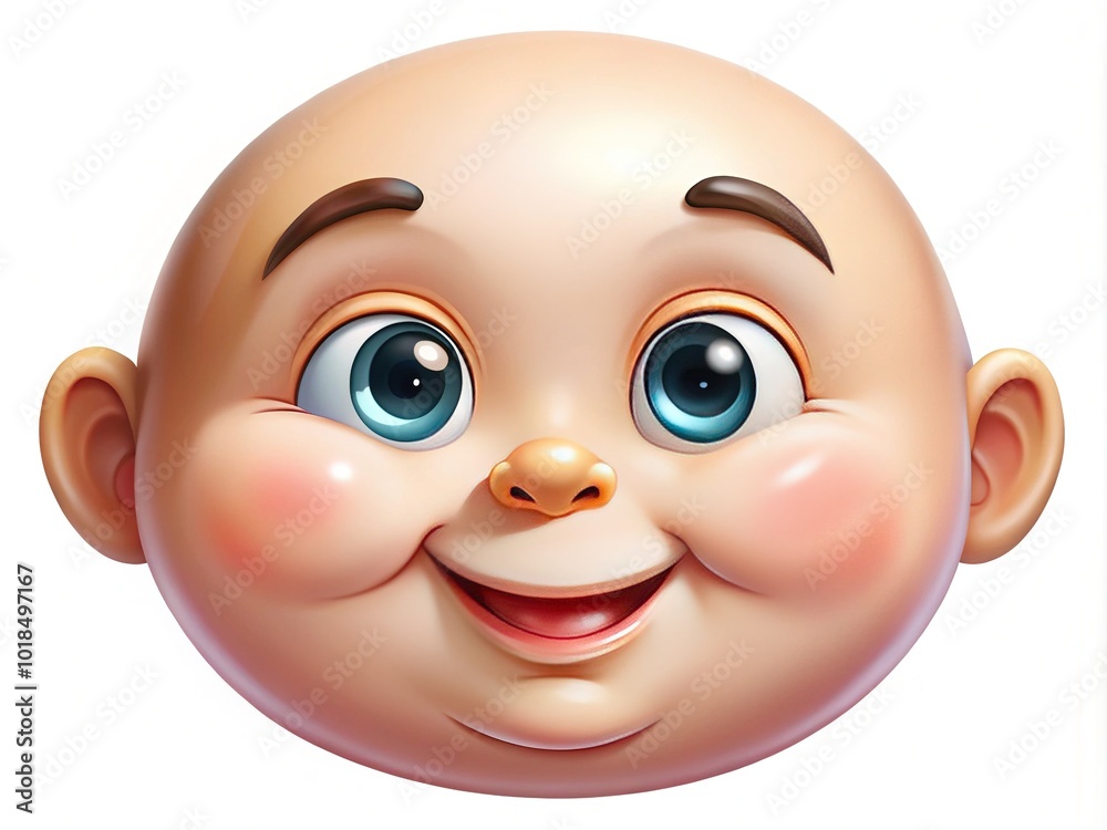 A cheerful illustration of a rosy-faced innocent with oversized eyes and a toothy grin, radiating joy and simplicity against a pure white canvas. A cheerful illustration of a rosy-faced innocent with oversized eyes and a toothy grin, radiating joy and simplicity against a pure white canvas.