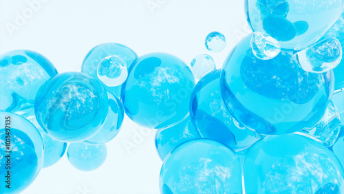 3D rendering image of transparent blue gel balls colliding photo