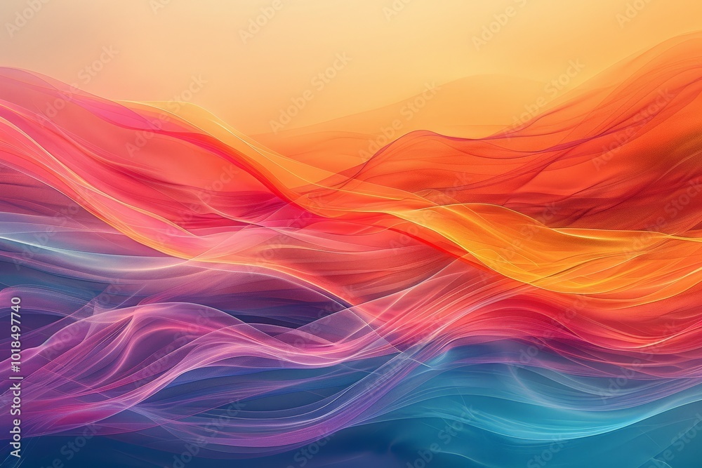 Obraz premium A vibrant and colorful abstract image of flowing fabric-like waves in pink, orange, purple, and blue hues.