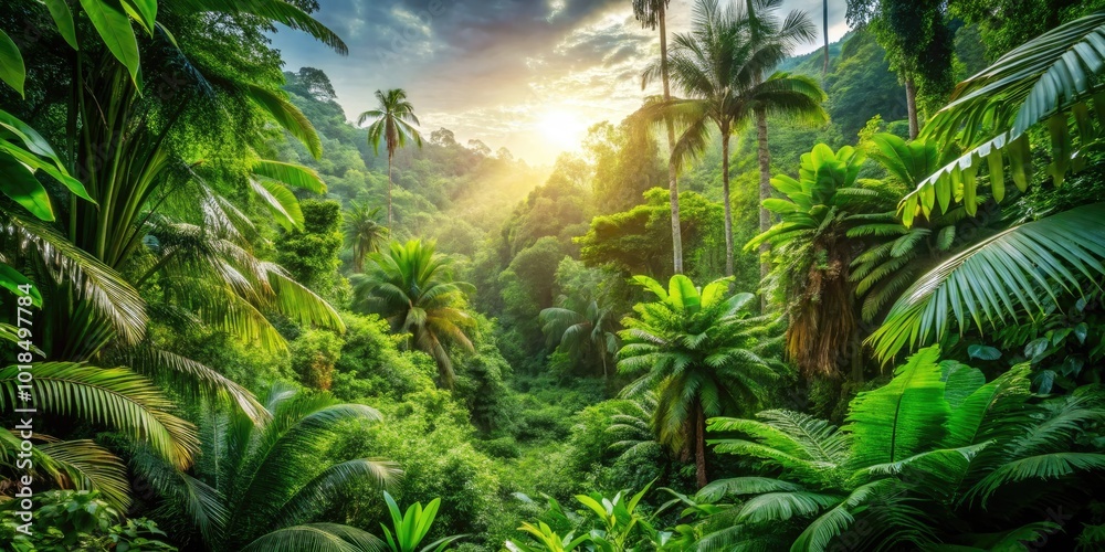 A vibrant jungle teeming with lush greenery, dense foliage, and tropical plants, where warm sunlight delicately filters through the vibrant canopy above, creating enchanting shadows. A vibrant jungle teeming with lush greenery, dense foliage, and tropical plants, where warm sunlight delicately filters through the vibrant canopy above, creating enchanting shadows.