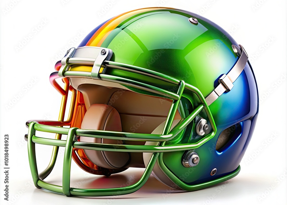 Naklejka premium High-quality football helmet, isolated against a white background, emphasizes sports equipment safety concepts, showcasing protection and innovation for players on the field.