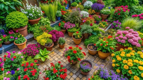 Beautiful Container Gardens Showcasing Vibrant Flowers and Lush Greenery in Various Settings