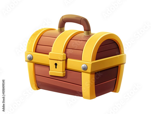 Wooden treasure chest 3d game icon isolated on transparent or white background, png