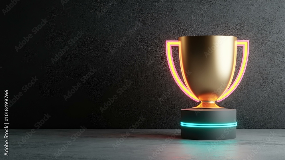 Neon Trophy on Dark Background Neon Trophy on Dark Background