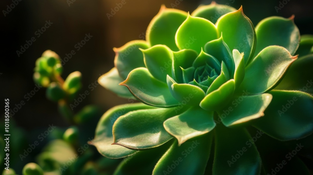 Close-up of a Succulent Plant with Green Leaves and Sunlit Edges Close-up of a Succulent Plant with Green Leaves and Sunlit Edges