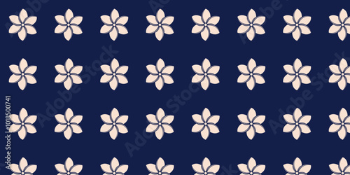 Cool and cute orchid flower pattern in cream color on blue background
